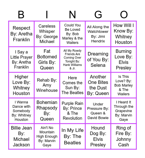 In Memory Round 1 Bingo Card