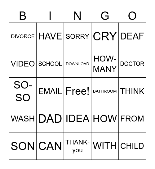 ASL Bingo Card