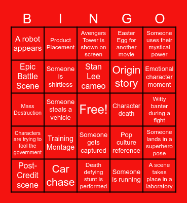 Marvel Movie Bingo Card