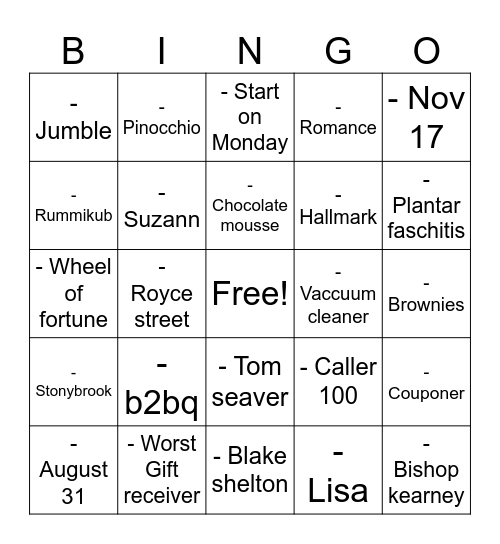 Untitled Bingo Card