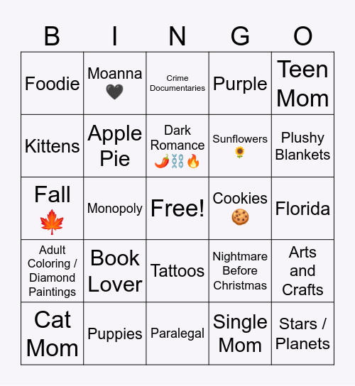 Penpal Bingo Card