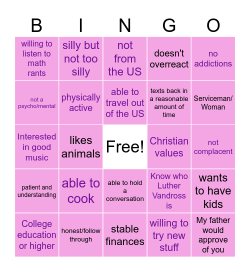 Are You My Type of friend Bingo Card