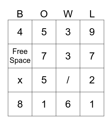 Bowling Bingo Card