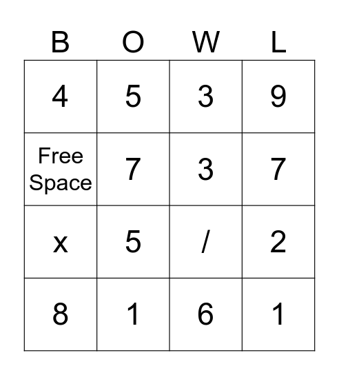 Bowling Bingo Card