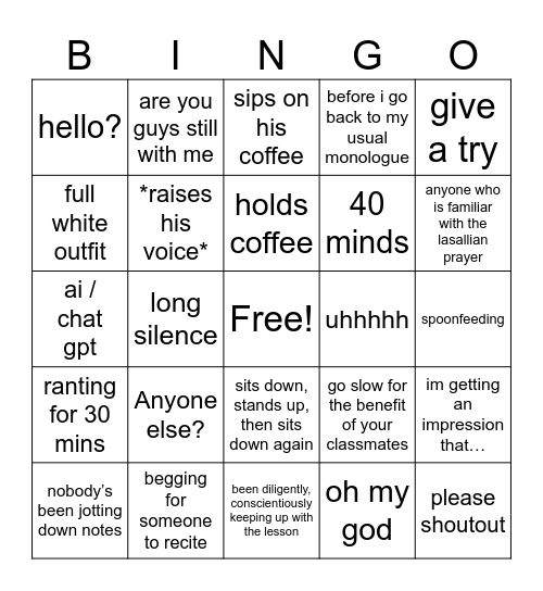 Gojocco Bingooo Bingo Card