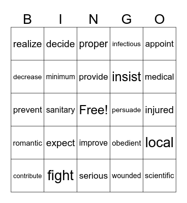 Lesson 10 Bingo Card