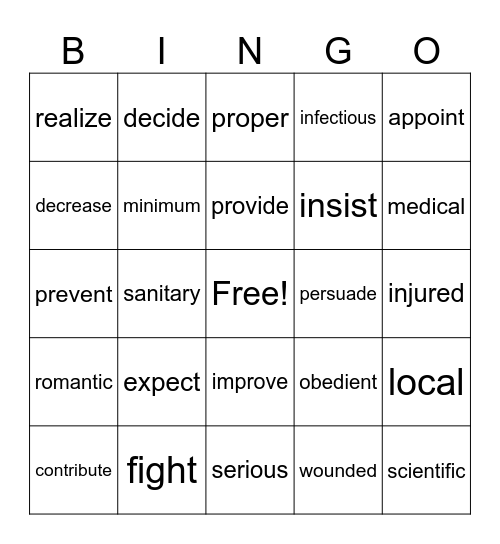 Lesson 10 Bingo Card