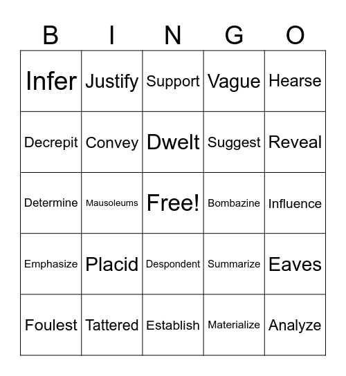 Vocabulary Bingo Card