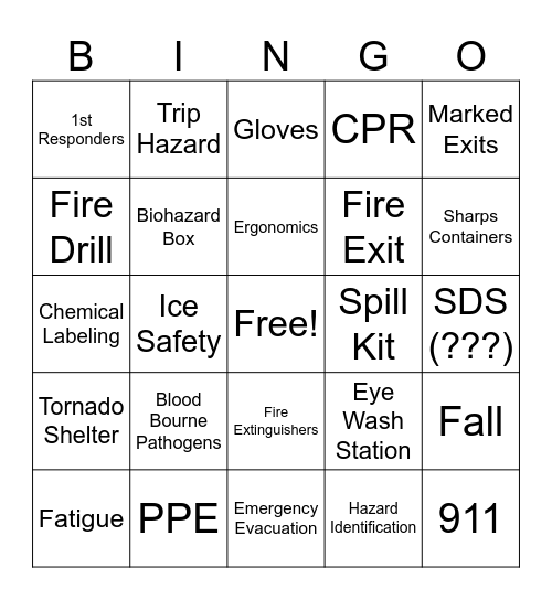 OSHA safety meeting Bingo Card