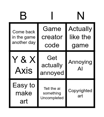 Game creator bingo Card