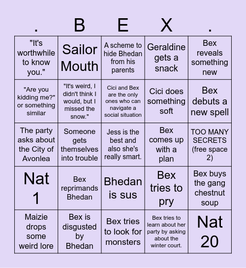 I like our traditions and I want to keep doing them. Also, Bex Bingo. Bingo Card