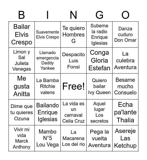 Bingo musical Bingo Card