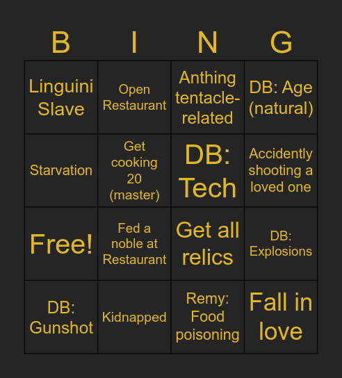 Emperor Remy Bingo Card