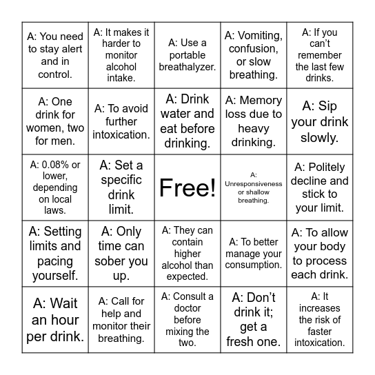 Alcohol Safety Bingo Card