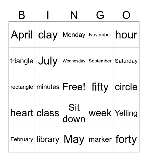 unit 1 Bingo Card