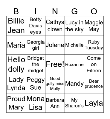 GIRLS NAMES Bingo Card
