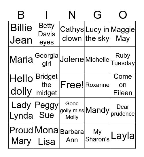 GIRLS NAMES Bingo Card