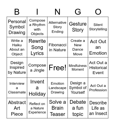 Multiple intelligences Bingo Card