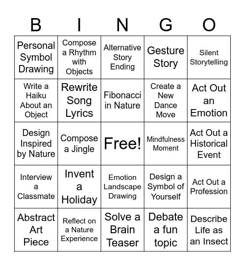 Multiple intelligences Bingo Card