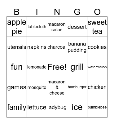 Pitts Family Reunion Bingo Card