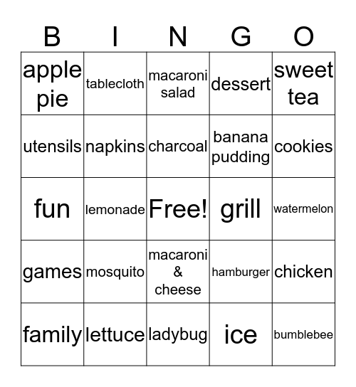 Pitts Family Reunion Bingo Card