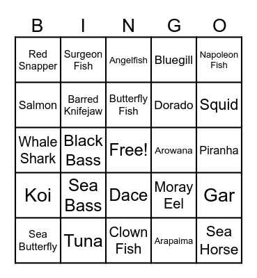 Animal Crossing Fish Bingo Card