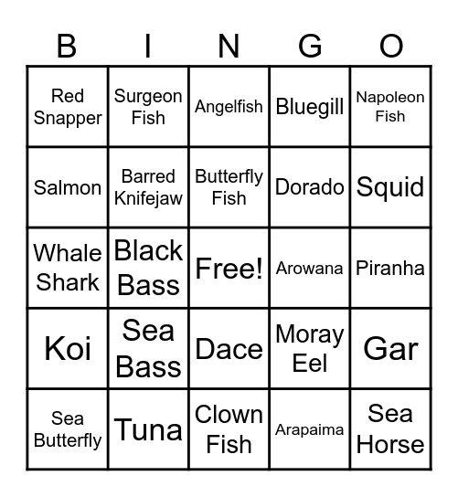 Animal Crossing Fish Bingo Card