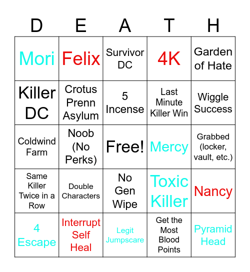 Bounce's Dead By Daylight Bingo Card