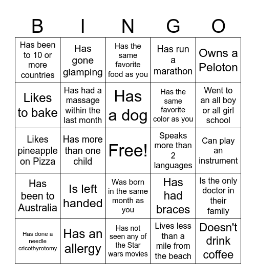 PEM Wellness BINGO Card