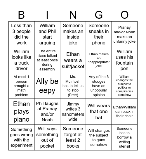 Challenge II Bingo Card