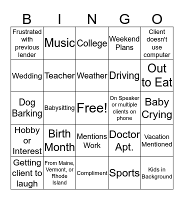 Active Listening Bingo Card