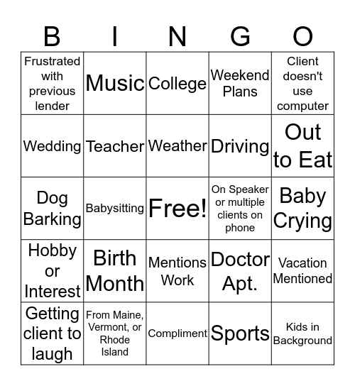 Active Listening Bingo Card