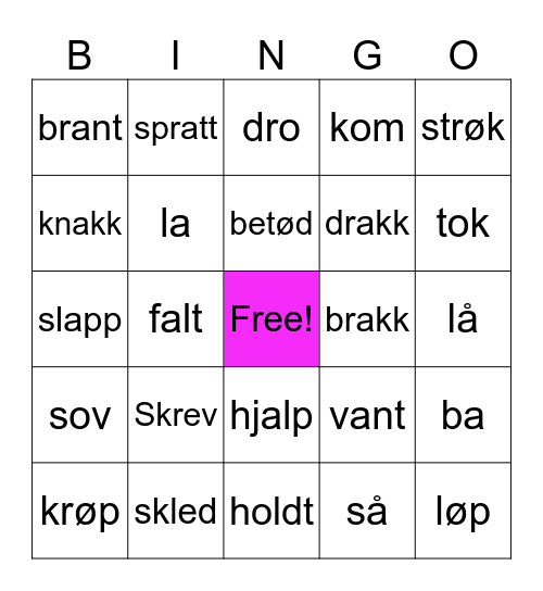 presens til preteritum Bingo Card
