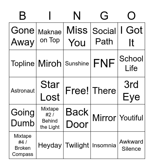 SKZ Bingo Card