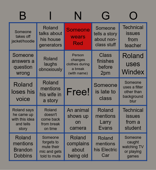 Class Bingo Card