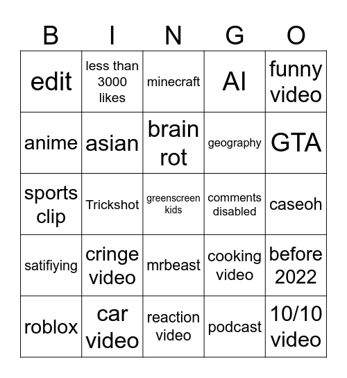 Untitled Bingo Card