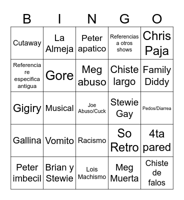 Padre de Familia Bingo Card