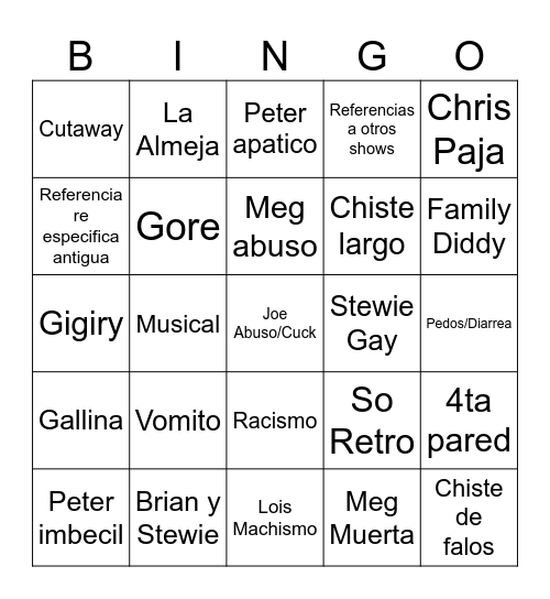 Padre de Familia Bingo Card