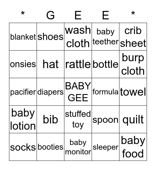 BABY BINGO Card