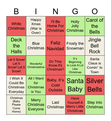 Christmas Song Bingo Card
