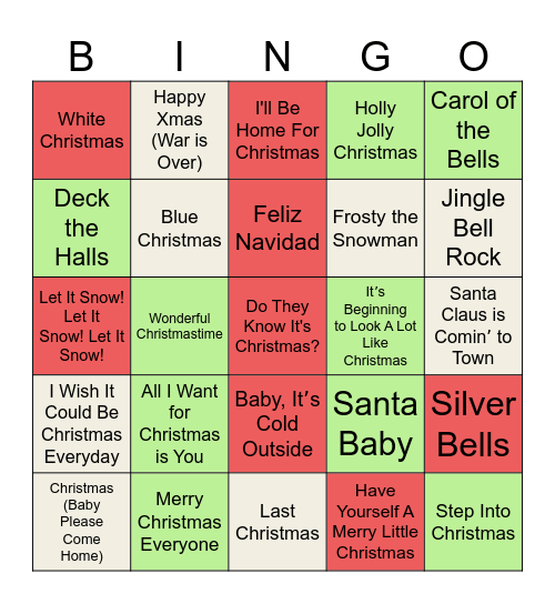 Christmas Song Bingo Card