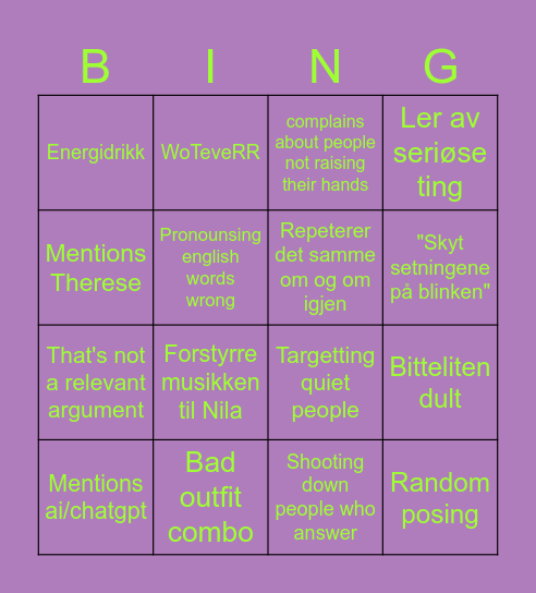 Marsipan Bingo Card