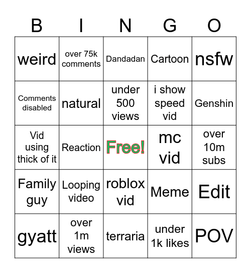 Untitled Bingo Card