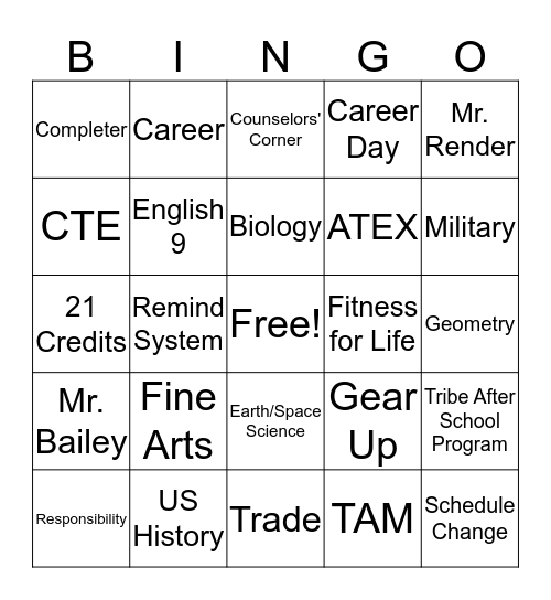 Freshman Bingo Card