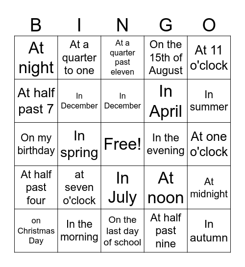 Untitled Bingo Card
