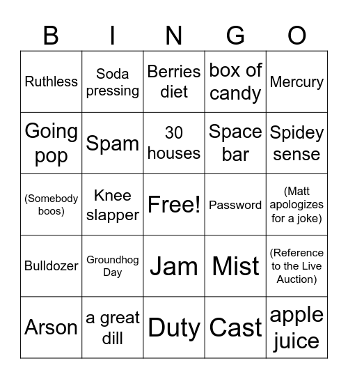 Dad Bingo 2024 Bingo Card