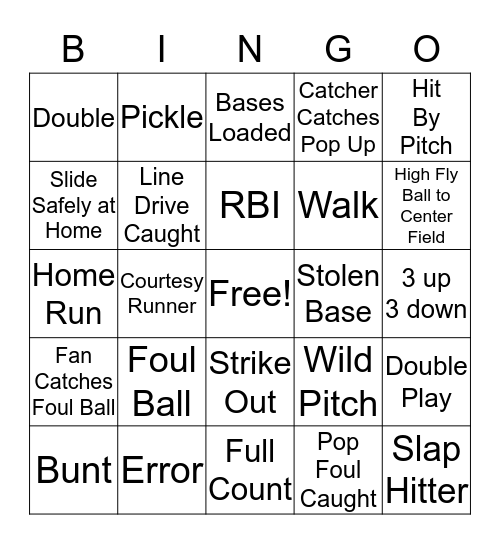 MSFPA Softball Bingo 1 Bingo Card