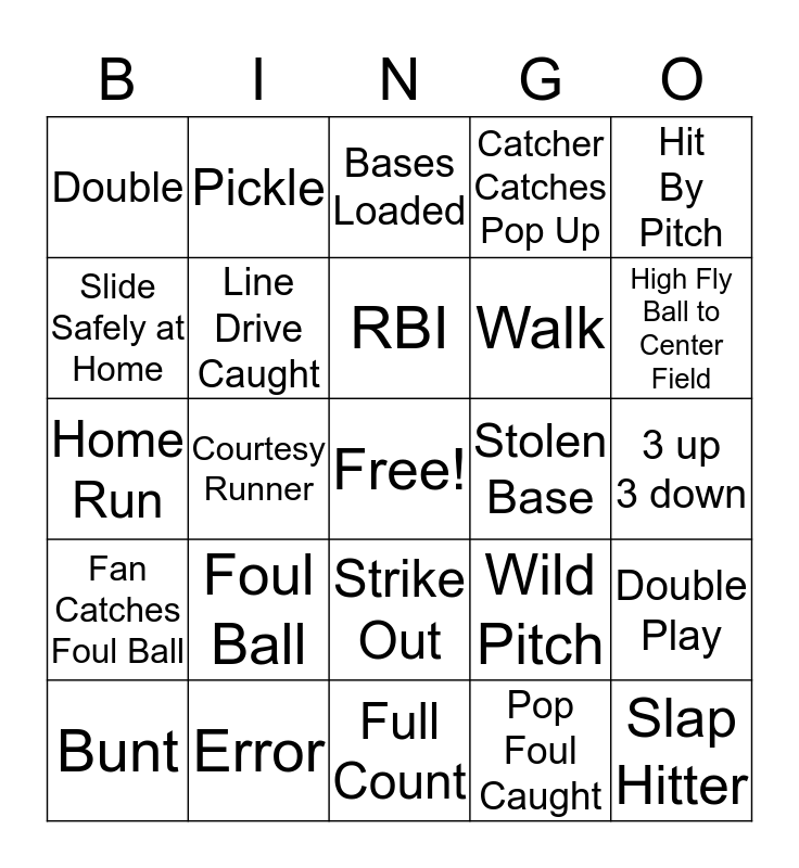 Softball bingo cards