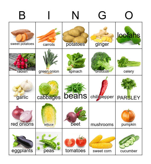 Vegetables Bingo Card