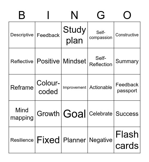 Feedback and Study Skills Bingo Card